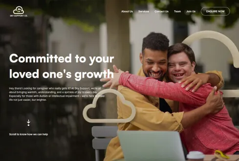 Sky Support Co. disability support website homepage by CJ&CO