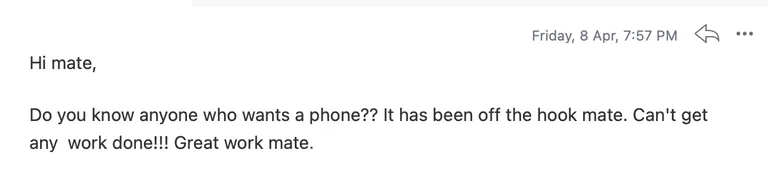 Screenshot of client's reaction to marketing results