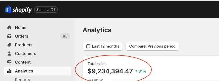 A screenshot of the shopify analytics dashboard.
