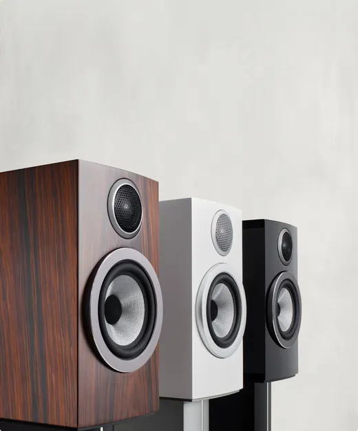 Bookshelf speakers in timber, white and black finishes, from Sydney Hi-Fi Mona Vale