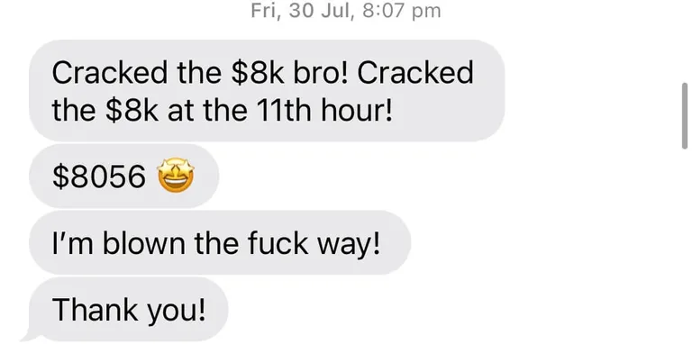 Screenshot of Client Text Message Saying They're Blown Away with the Marketing Results