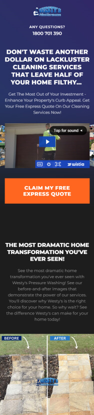 Advertisement banner for a pressure washing service, showing contact information, a promotional offer for a free quote, and before/after images of a cleaned gutter.