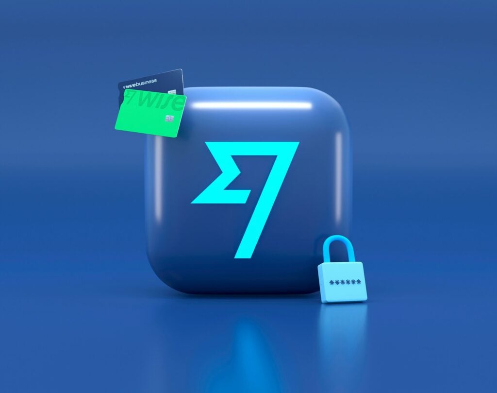 A blue square with a number and a padlock symbolizes the activation of Wise Card, offering financial freedom.