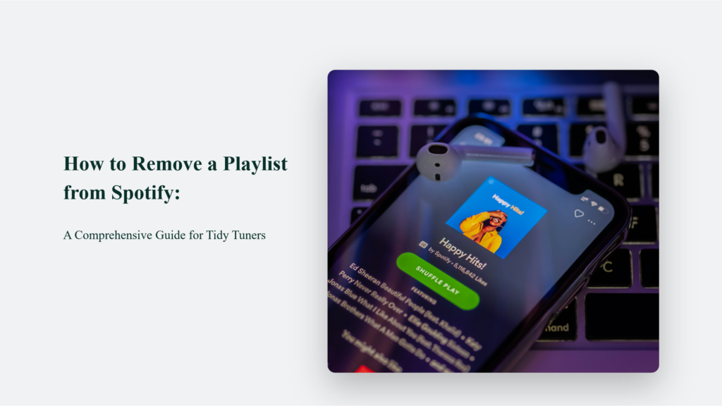 Step-by-step comprehensive guide displayed on a tablet for deleting a playlist in Spotify app.