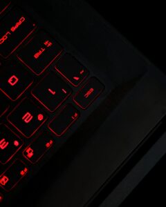 A close up of a keyboard showcasing how to update BIOS MSI.