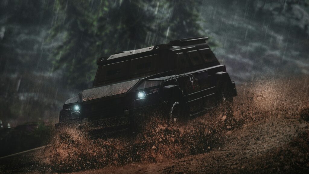 A Jeep, In The Ultimate Guide Of Gta 5, Braving Through A Rain-Soaked Forest.