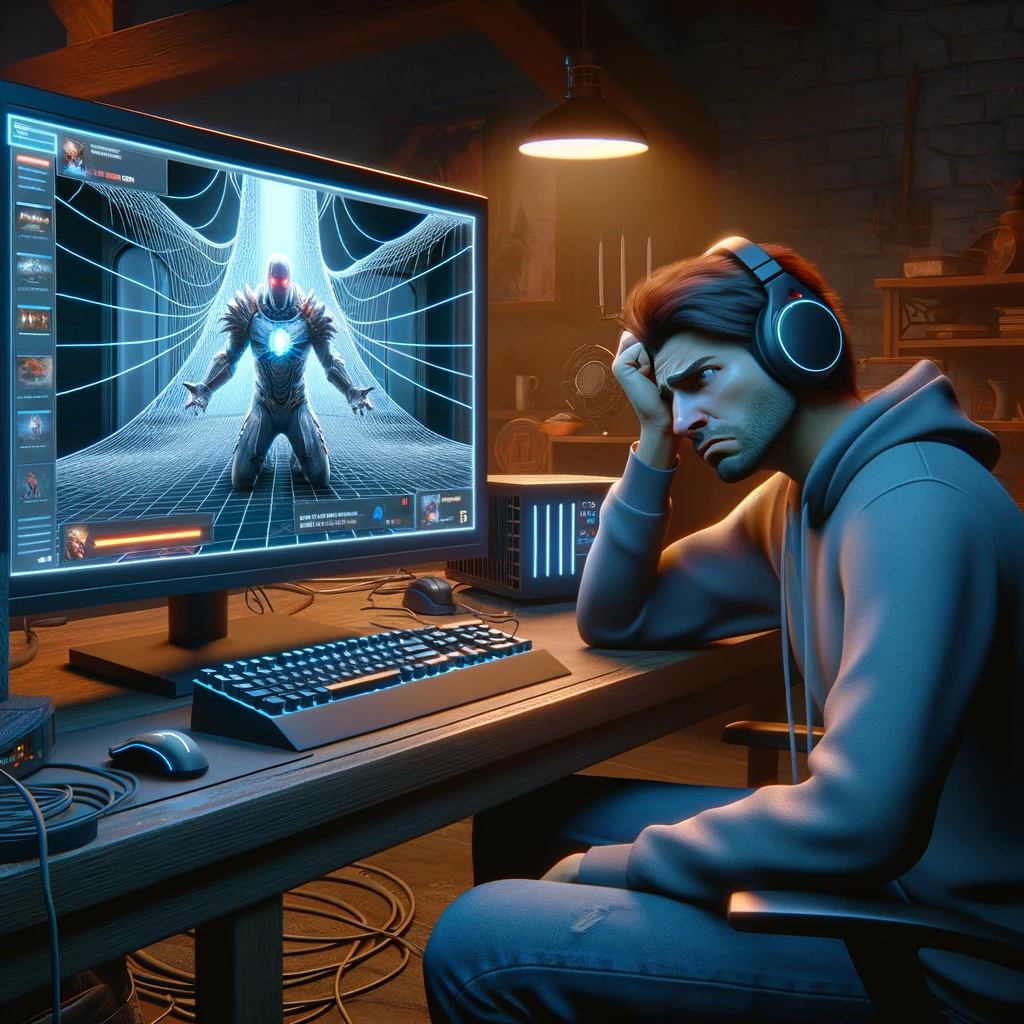A Man Sitting In Front Of A Computer With Headphones On, Engaged In Gaming.