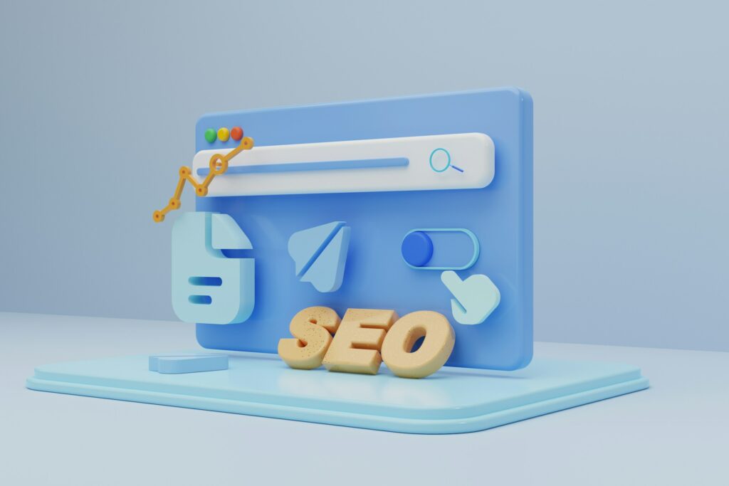3d illustration symbolizing "What is On-page SEO" on a blue background.