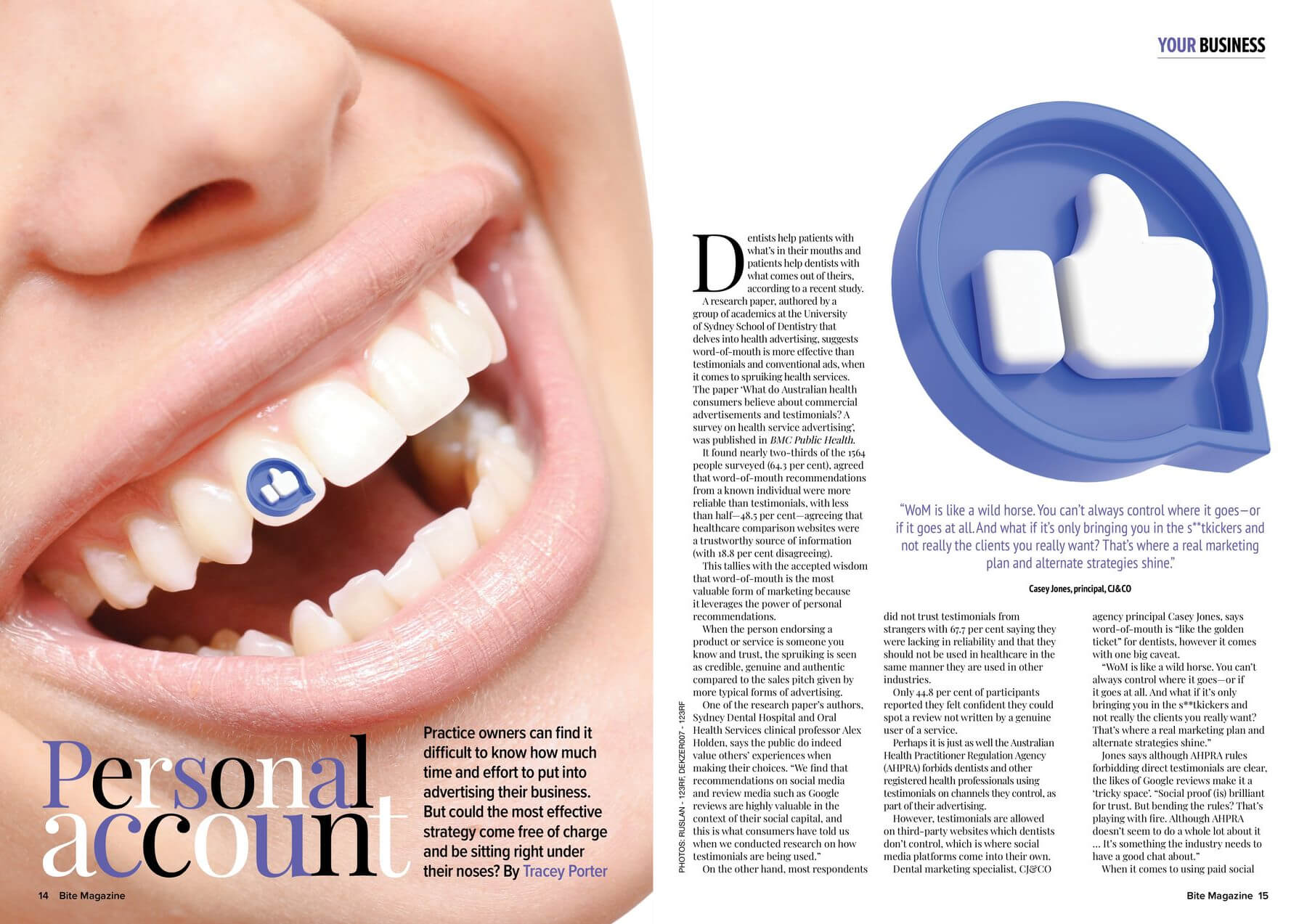 A woman's teeth are shown in a magazine.