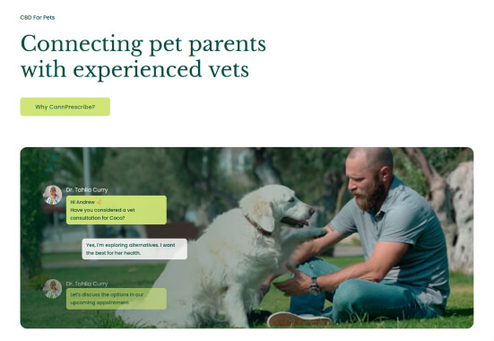 CannPrescribe website, A man sitting on grass with a dog.
