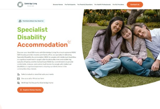 A website design for a specialist disability accommodation.