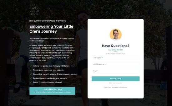 A screenshot of Making wave support website.