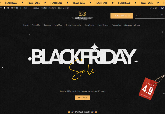 The Real Music Company website with the words black friday sale.