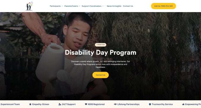 A screenshot of Wish Health and Disability Services website.