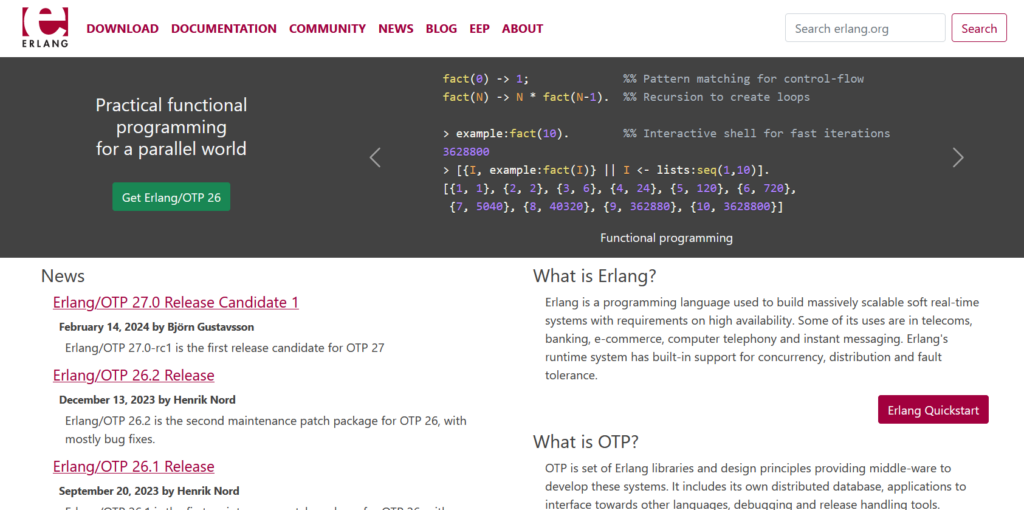 A screen shot of the website for a programming language, highlighting its highest paying job opportunities in 2024.