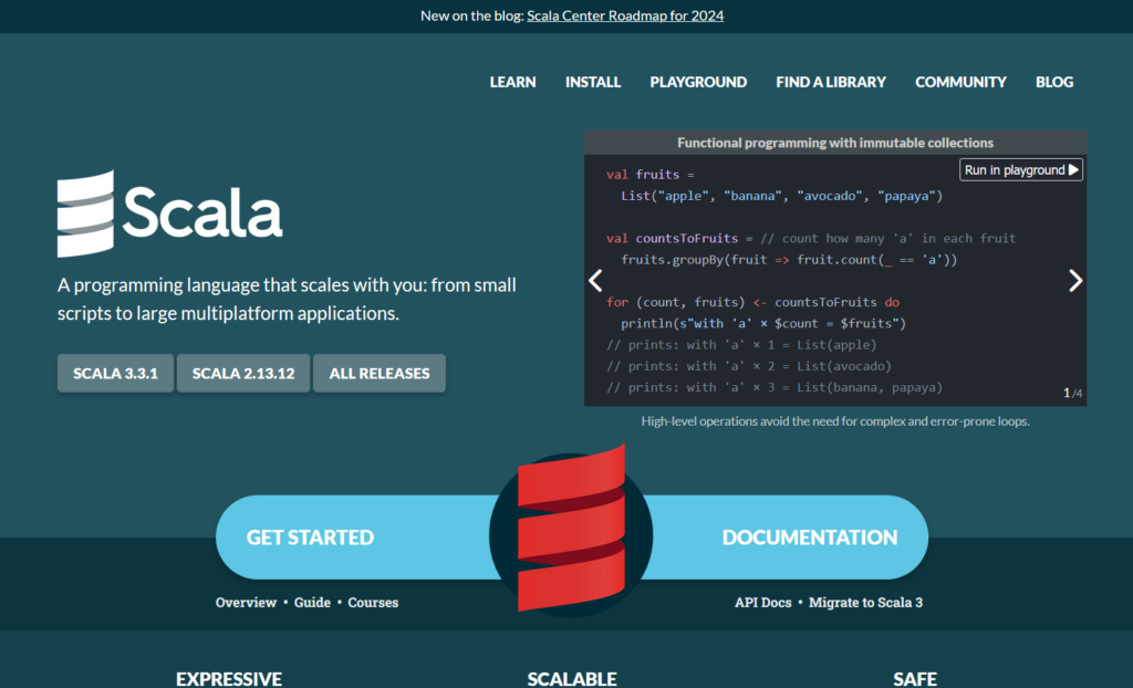A screen shot of the comprehensive guide on the scala website.