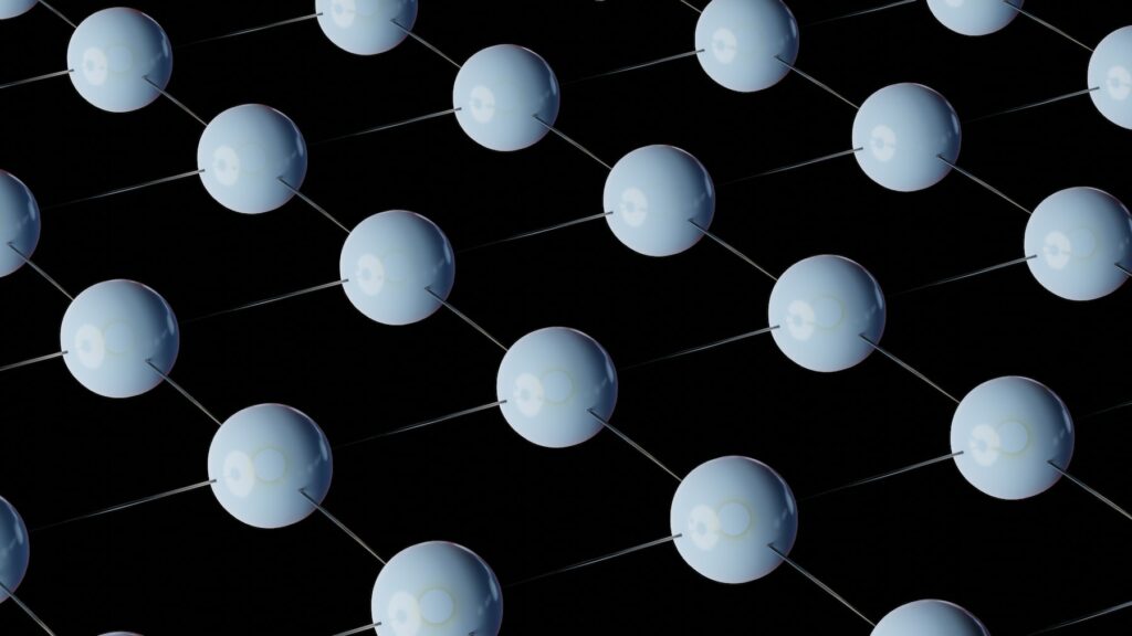A series of blue balls on a black background highlighting AI's role in shaping the web3 experience.