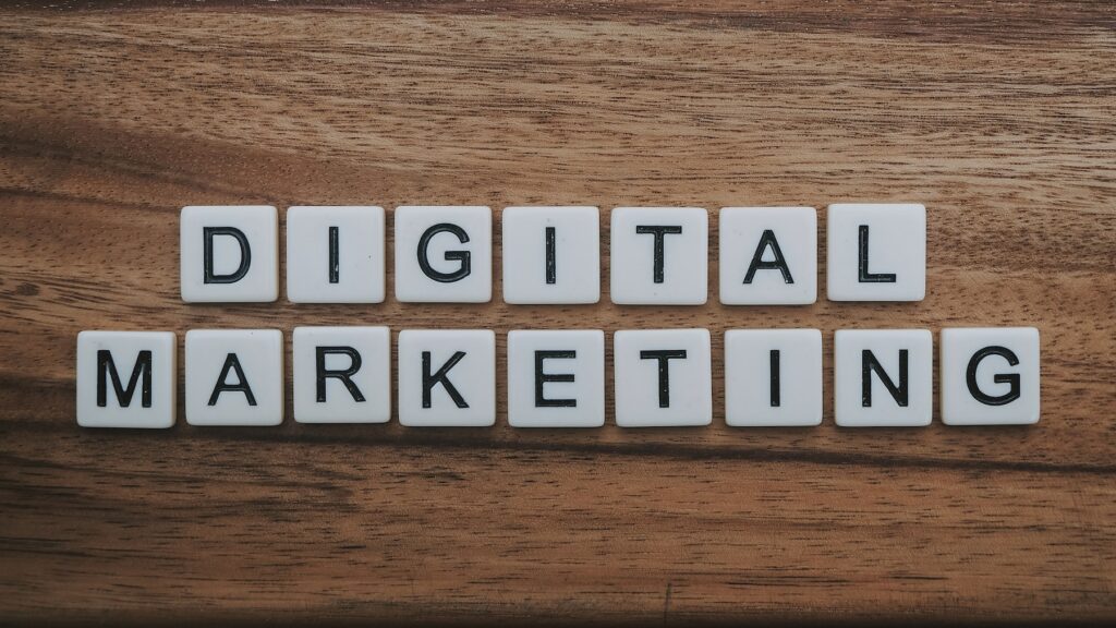 Digital marketing on wooden table