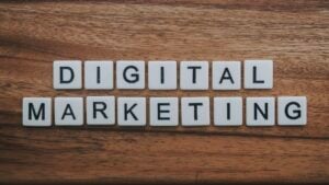 Digital marketing on wooden table