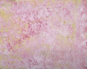 A vibrant painting with pink and yellow paint on it.