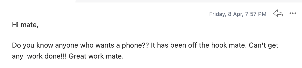 Screenshot of client's reaction to marketing results