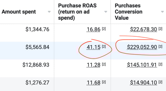 Screenshot of advertising campaigns